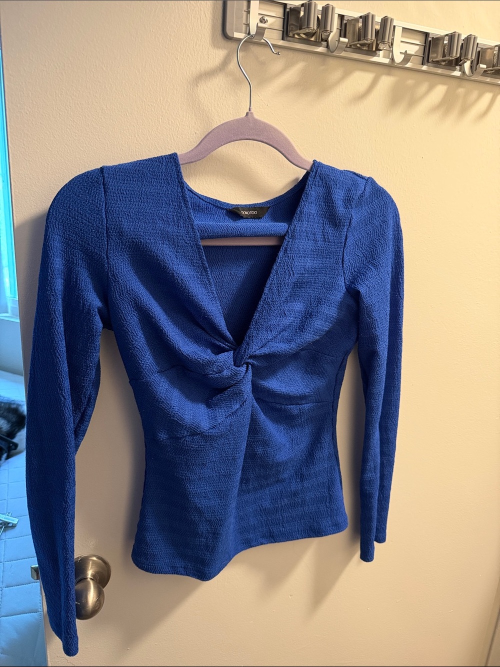 Twist-Front Long Sleeve Blouse in Cobalt Blue